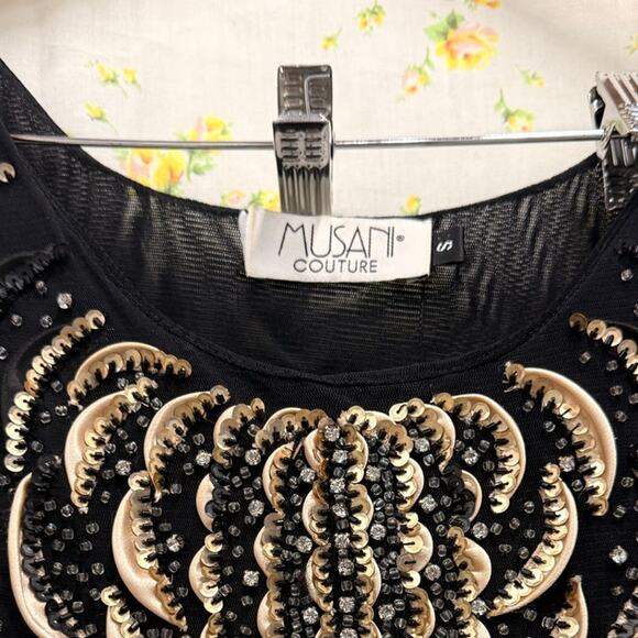 Musani Couture‎ Shell Black Embellishment Beading Top Small Luxury Rare Unique - Picture 4 of 5